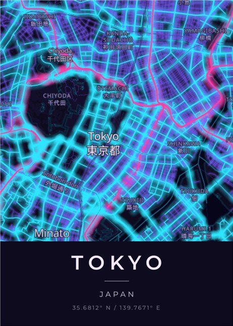 東京の地図、雰囲気「ネオンの夜」