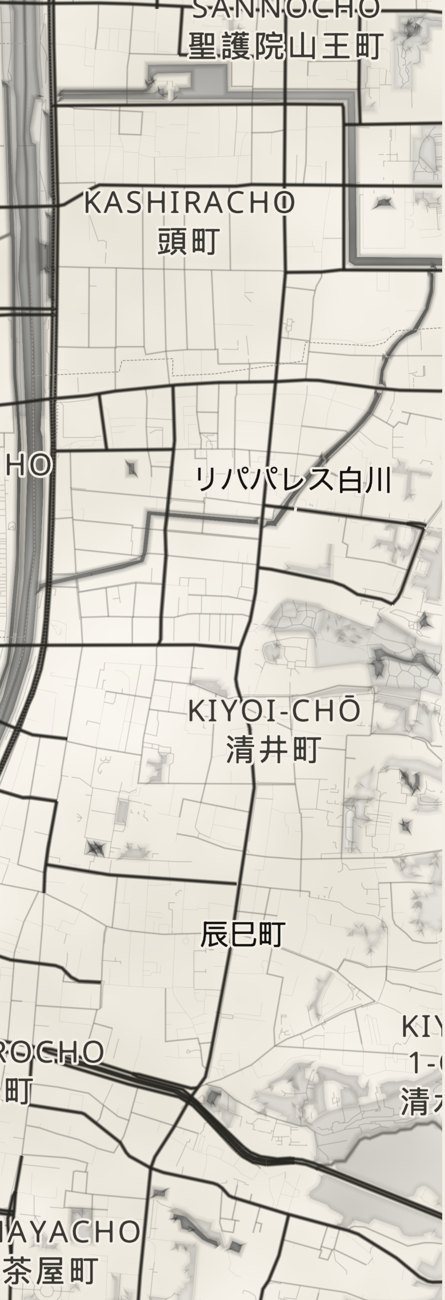 京都の地図、雰囲気「墨と和紙」